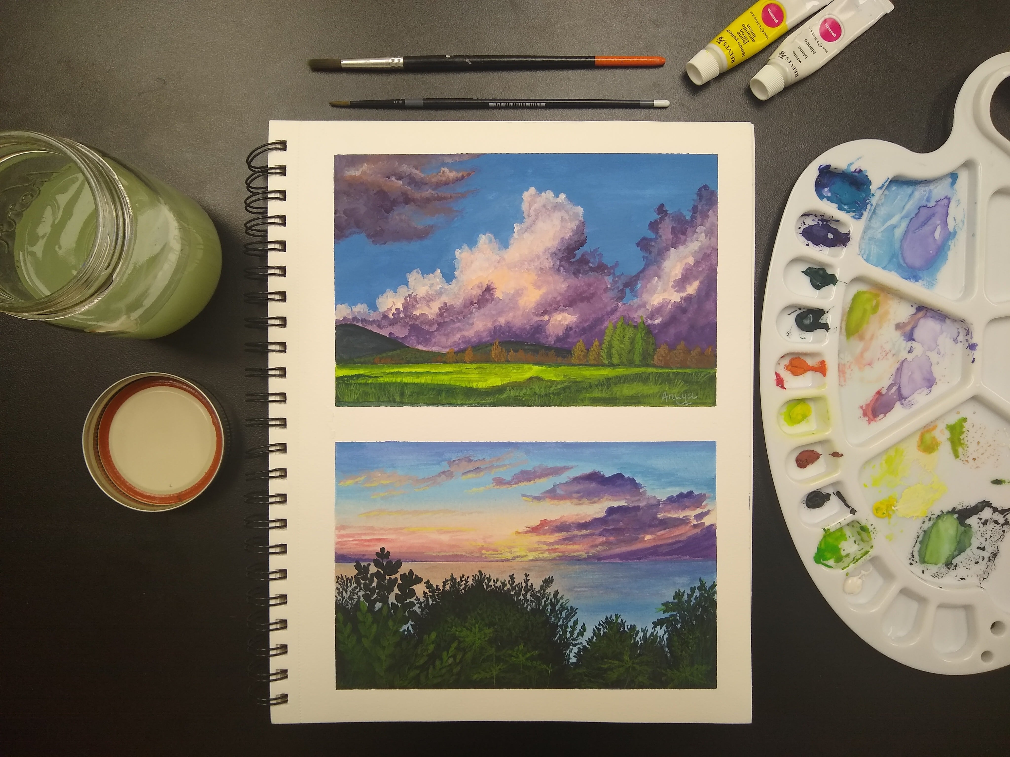 Sunset Painting in Gouache