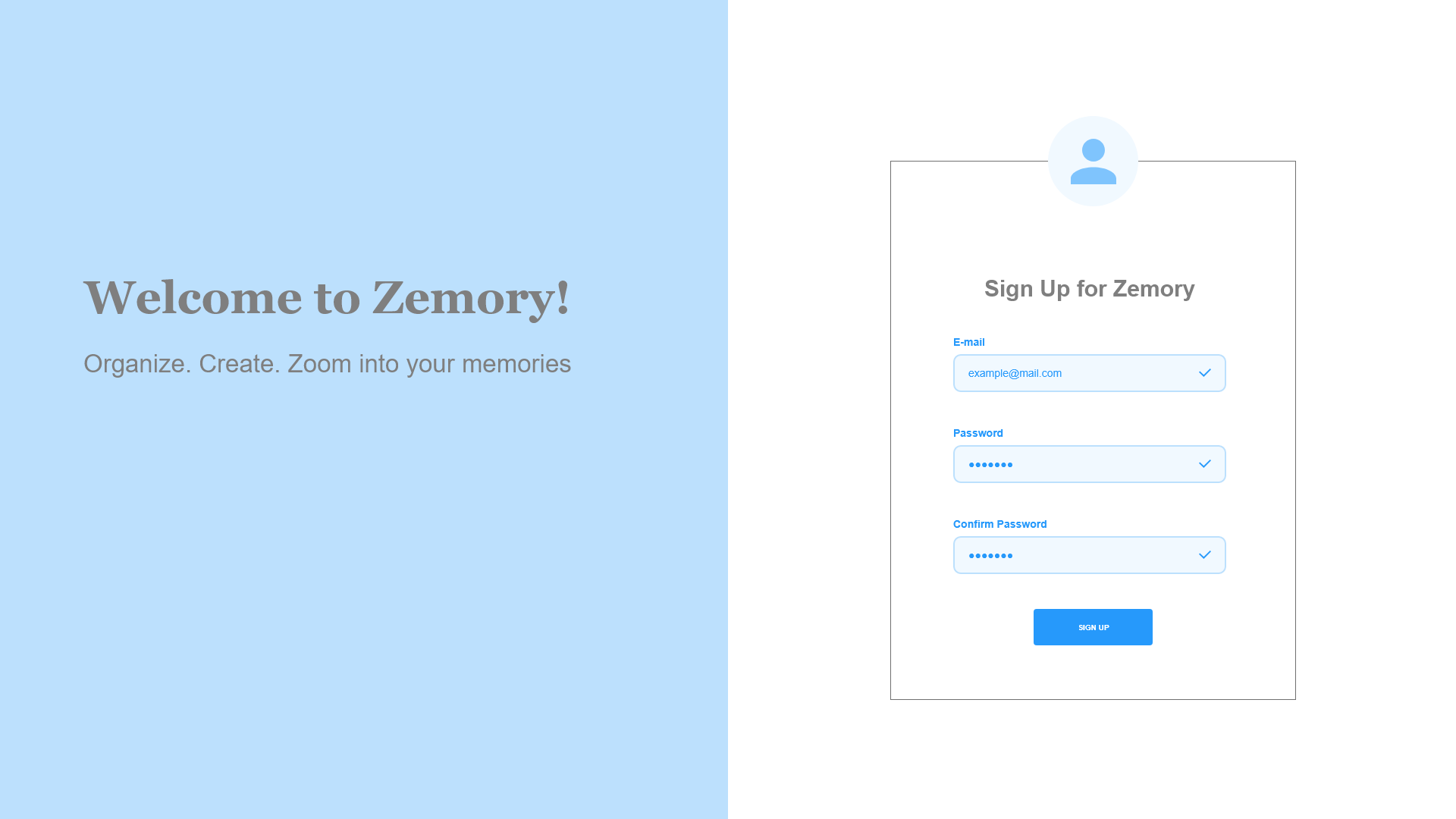 Zemory Sign-Up Page